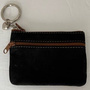 Italian Suede Leather Coin Purse Keychain Card Holder Black Brown Heart Charm